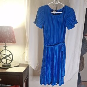 DKNY Electric Blue Pleated Short Sleeve Dress